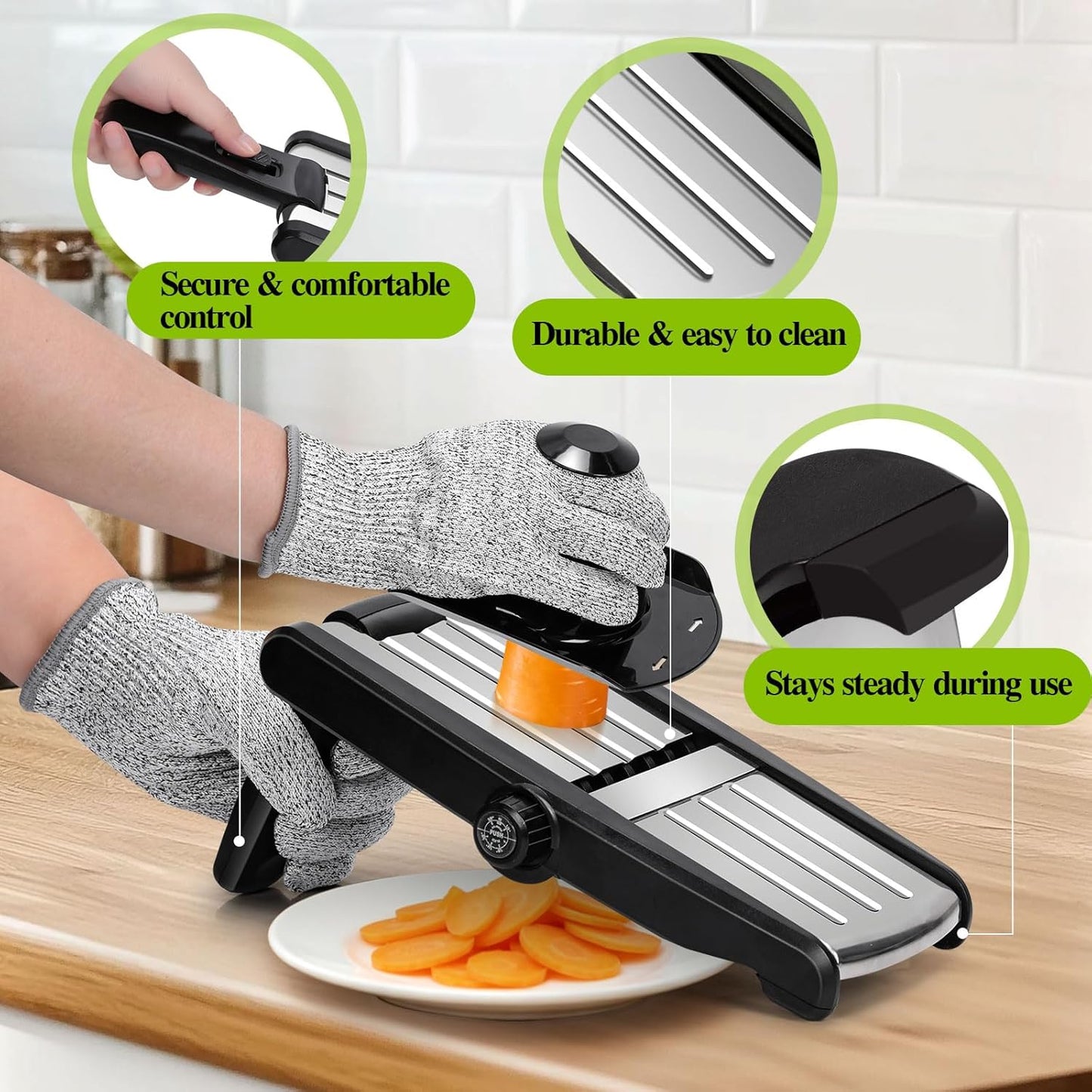 Adjustable Mandoline Food Slicer,Vegetable Slicer Fruit Cutter | Stainless Steel Mandoline Slicer, Julienne Slicers for Kitchen Onion Potato, Tomato, Vegetable, and Fruit, Dishwasher Safe