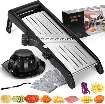 Adjustable Mandoline Food Slicer,Vegetable Slicer Fruit Cutter | Stainless Steel Mandoline Slicer, Julienne Slicers for Kitchen Onion Potato, Tomato, Vegetable, and Fruit, Dishwasher Safe