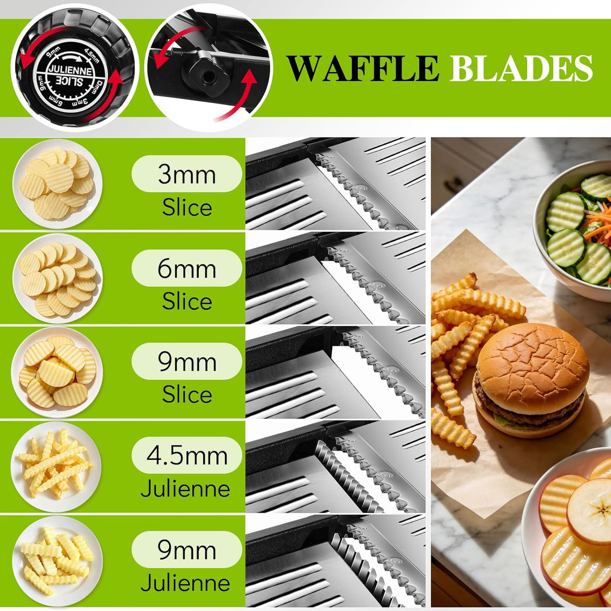 Adjustable Mandoline Food Slicer,Vegetable Slicer Fruit Cutter | Stainless Steel Mandoline Slicer, Julienne Slicers for Kitchen Onion Potato, Tomato, Vegetable, and Fruit, Dishwasher Safe