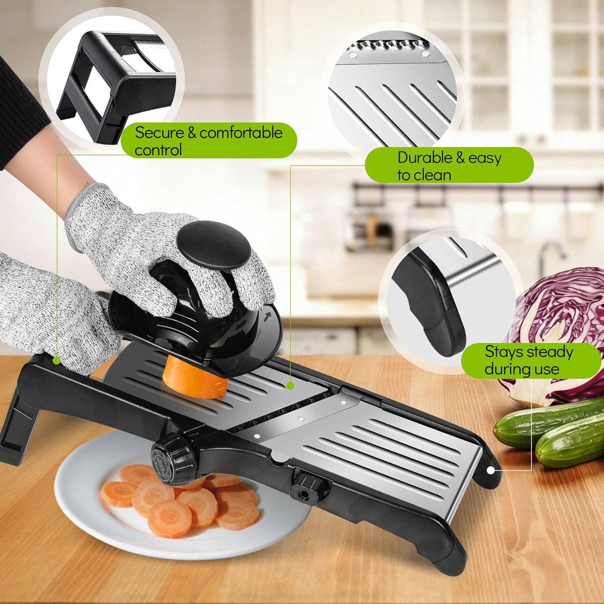 Adjustable Mandoline Food Slicer,Vegetable Slicer Fruit Cutter | Stainless Steel Mandoline Slicer, Julienne Slicers for Kitchen Onion Potato, Tomato, Vegetable, and Fruit, Dishwasher Safe