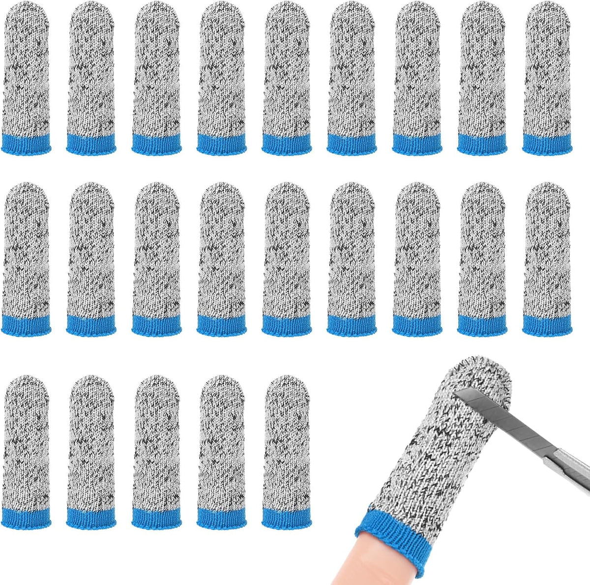 60-Pack Finger Cots Cut Resistant, Reusable Finger Sleeve Protectors for Sculpture/Kitchen/Garden, HPPE Fiber Thumb Finger Guards Covers [2.8", Grey Blue]