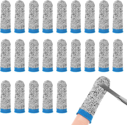 60-Pack Finger Cots Cut Resistant, Reusable Finger Sleeve Protectors for Sculpture/Kitchen/Garden, HPPE Fiber Thumb Finger Guards Covers [2.8", Grey Blue]