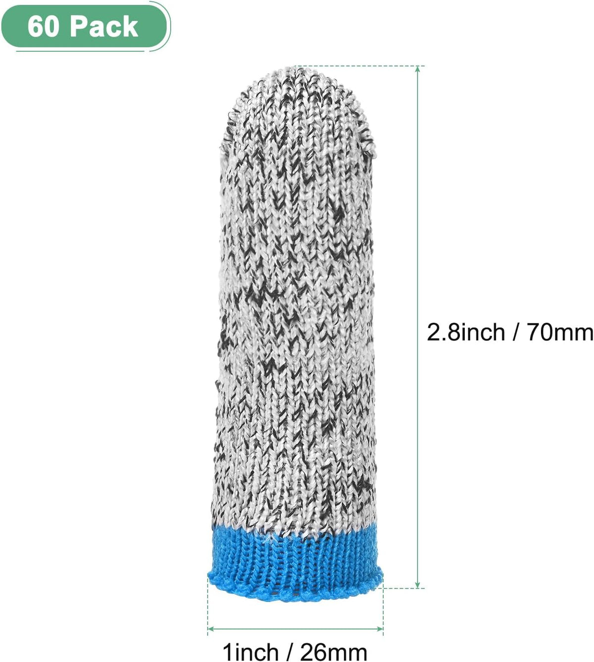 60-Pack Finger Cots Cut Resistant, Reusable Finger Sleeve Protectors for Sculpture/Kitchen/Garden, HPPE Fiber Thumb Finger Guards Covers [2.8", Grey Blue]