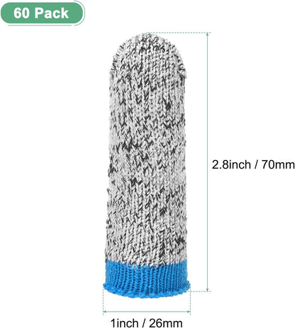 60-Pack Finger Cots Cut Resistant, Reusable Finger Sleeve Protectors for Sculpture/Kitchen/Garden, HPPE Fiber Thumb Finger Guards Covers [2.8", Grey Blue]