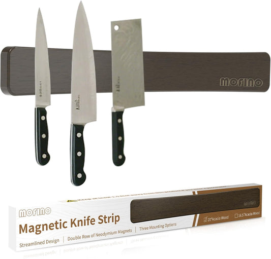 Magnetic Knife Holder for Wall,16.5” Magnetic Knife Strip for Fridge | Acacia Wood Knife Magnetic Strip,Double Sided,Knife Holder for Kitchen Utensil Organizer,No Drill, Ideal Gift for Chef