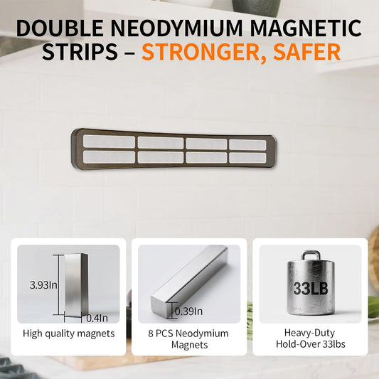 Magnetic Knife Holder for Wall,16.5” Magnetic Knife Strip for Fridge | Acacia Wood Knife Magnetic Strip,Double Sided,Knife Holder for Kitchen Utensil Organizer,No Drill, Ideal Gift for Chef