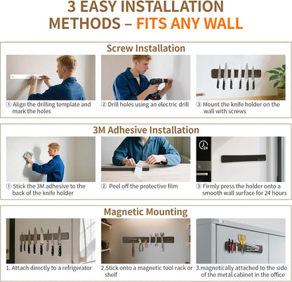 Magnetic Knife Holder for Wall,16.5” Magnetic Knife Strip for Fridge | Acacia Wood Knife Magnetic Strip,Double Sided,Knife Holder for Kitchen Utensil Organizer,No Drill, Ideal Gift for Chef
