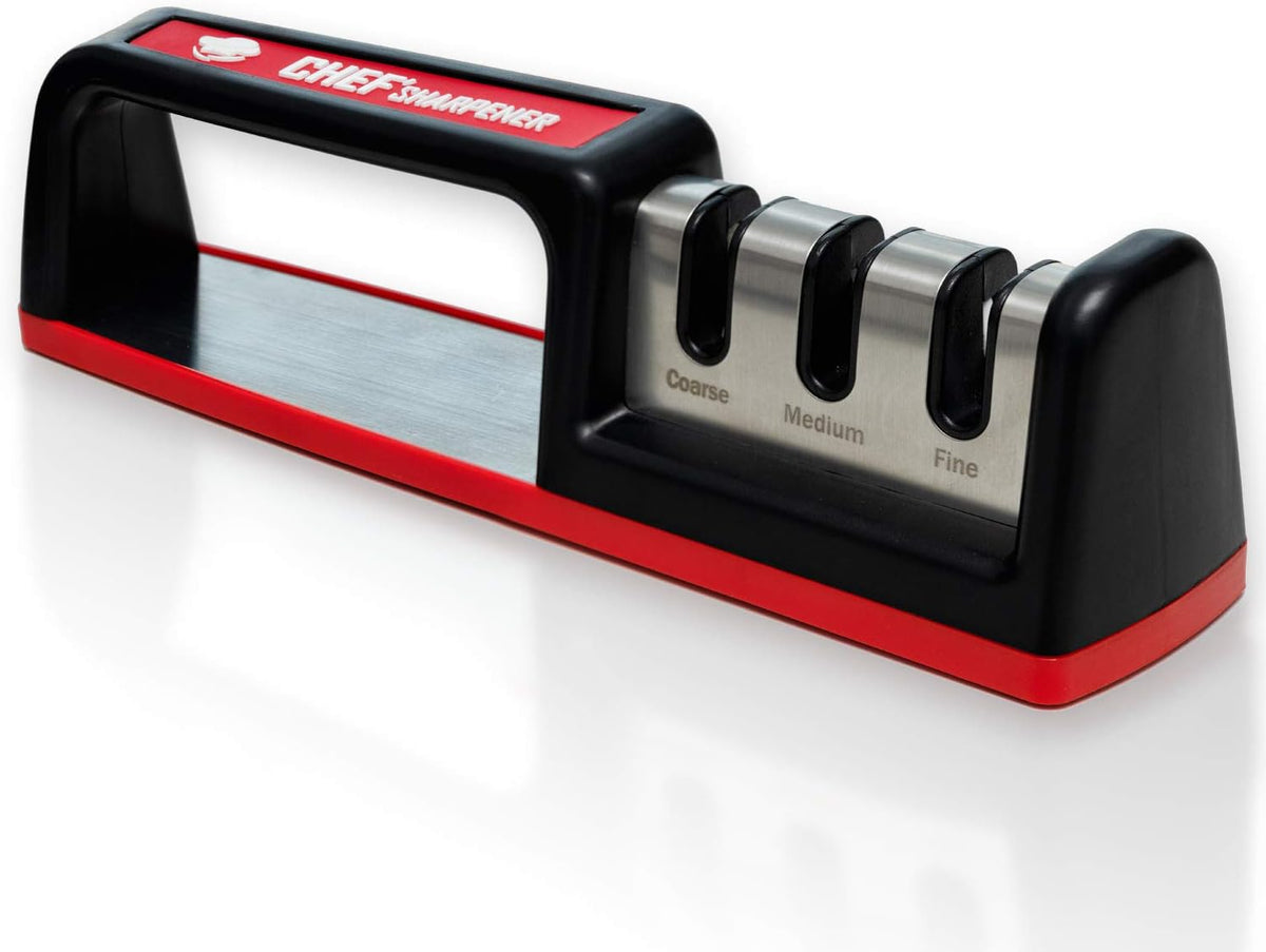Kitchen Knife Sharpener - Complete 3-stage Knife Sharpener CS-T01 with Diamond Dust Rods, Sturdy Design, Non-slip Base Pat, Easy and Safe to Use, Fast and Effective Manual Sharpening Tool