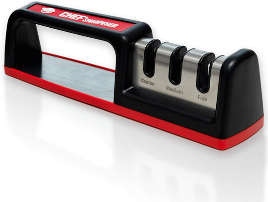 Kitchen Knife Sharpener - Complete 3-stage Knife Sharpener CS-T01 with Diamond Dust Rods, Sturdy Design, Non-slip Base Pat, Easy and Safe to Use, Fast and Effective Manual Sharpening Tool