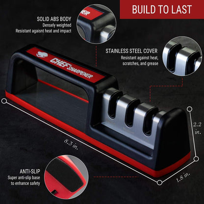 Kitchen Knife Sharpener - Complete 3-stage Knife Sharpener CS-T01 with Diamond Dust Rods, Sturdy Design, Non-slip Base Pat, Easy and Safe to Use, Fast and Effective Manual Sharpening Tool