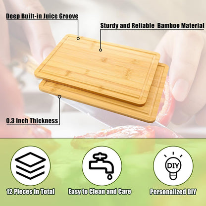 12 Pack Bulk Plain Cutting Board Set Kitchen Chopping Boards Rectangular Blank Cutting Board Wood Crafts Serving Board for Christmas Wedding DIY Engraving Gifts(Bamboo,12 x 8 Inch)
