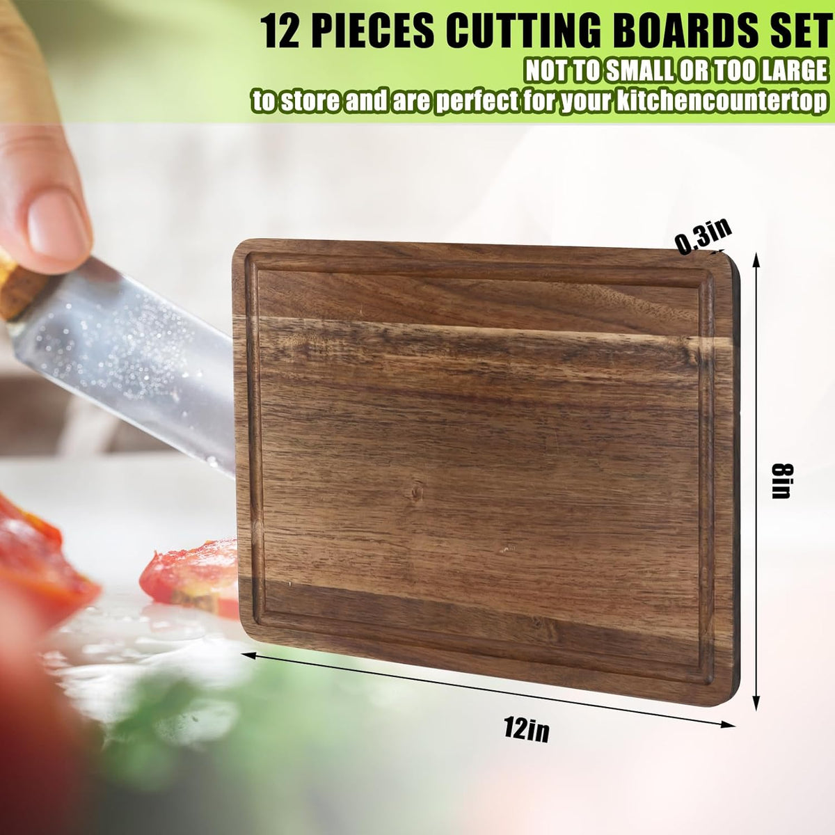 12 Pack Bulk Plain Cutting Board Set Kitchen Chopping Boards Rectangular Blank Cutting Board Wood Crafts Serving Board for Christmas Wedding DIY Engraving Gifts(Bamboo,12 x 8 Inch)