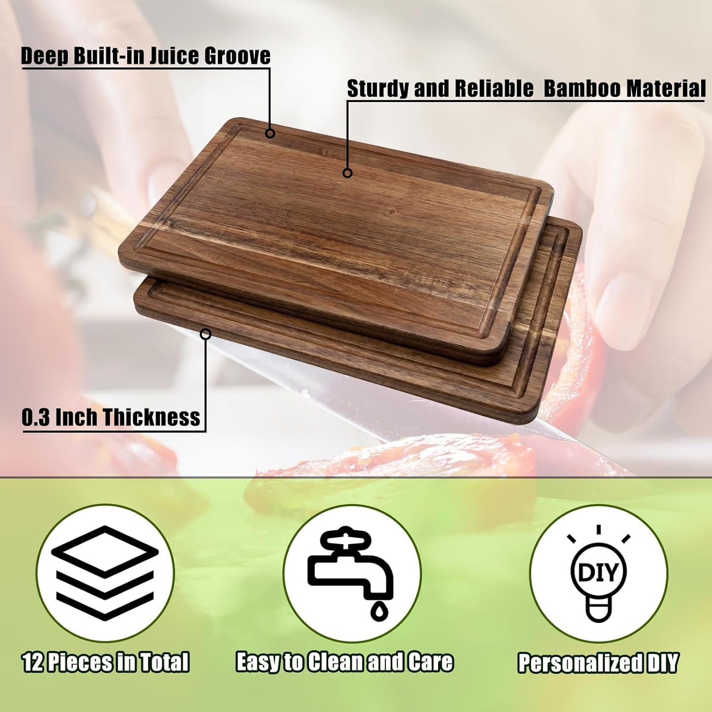 12 Pack Bulk Plain Cutting Board Set Kitchen Chopping Boards Rectangular Blank Cutting Board Wood Crafts Serving Board for Christmas Wedding DIY Engraving Gifts(Bamboo,12 x 8 Inch)