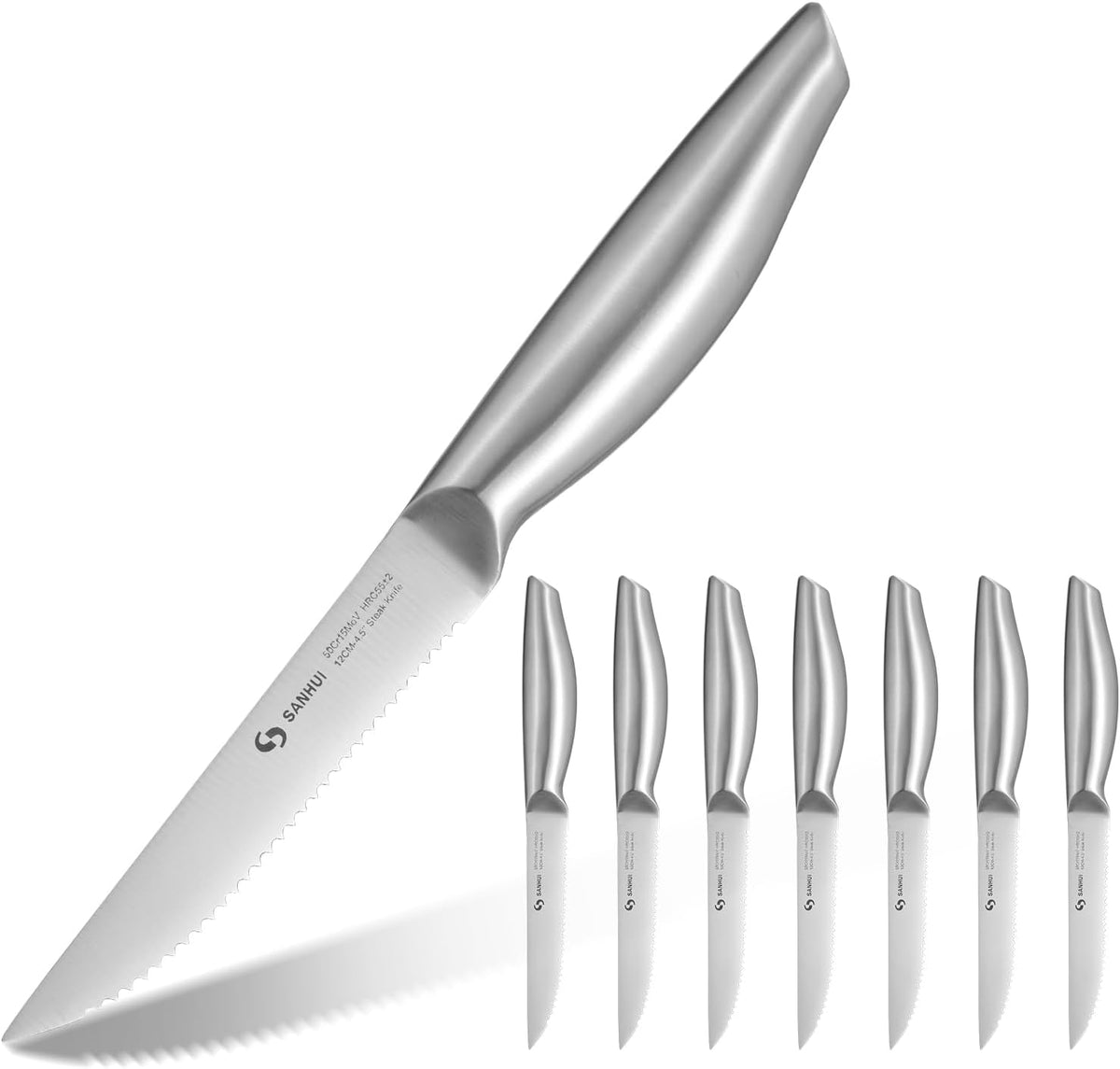 Steak Knives, Steak Knife Set of 8, German Stainless Steel Steak Knife Serrated, Silver
