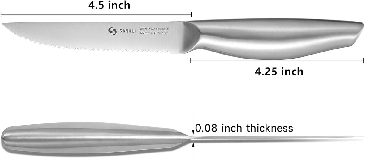 Steak Knives, Steak Knife Set of 8, German Stainless Steel Steak Knife Serrated, Silver