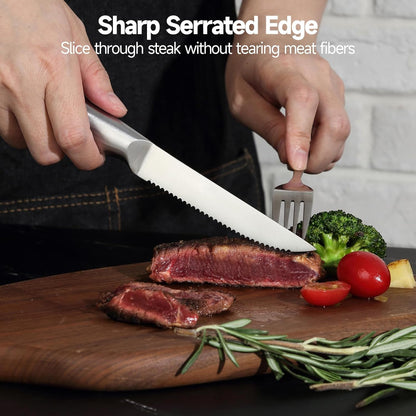 Steak Knives, Steak Knife Set of 8, German Stainless Steel Steak Knife Serrated, Silver