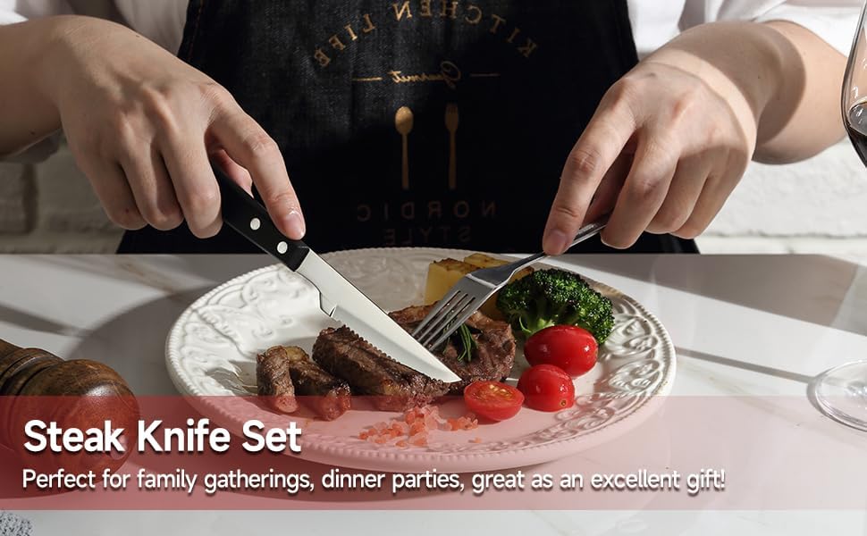 Steak Knives, Steak Knife Set of 8, German Stainless Steel Steak Knife Serrated, Silver