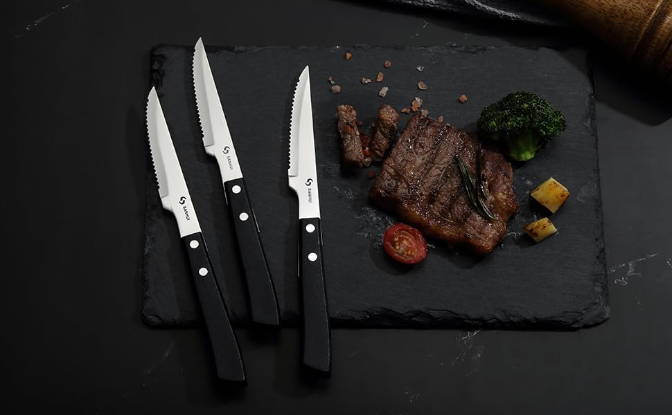 Steak Knives, Steak Knife Set of 8, German Stainless Steel Steak Knife Serrated, Silver