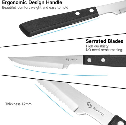 Steak Knives, Steak Knife Set of 8, German Stainless Steel Steak Knife Serrated, Silver
