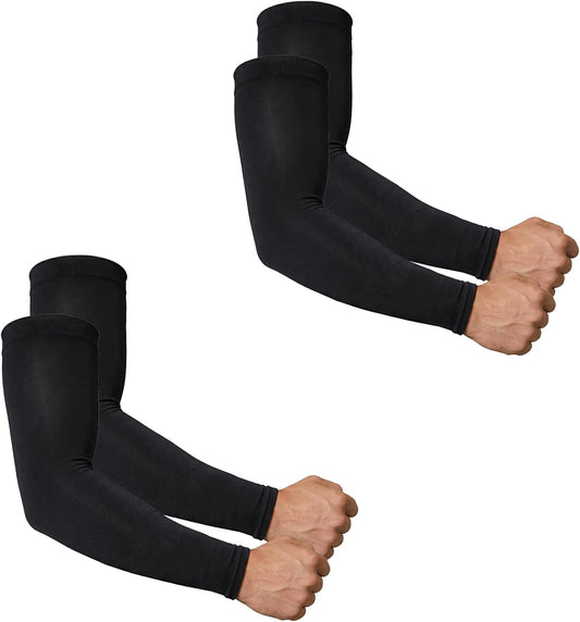 Arm Sleeves for Men UV Protection, 2 Pairs | Straight cut compression sleeves to cover arms for men. Cooling comfort for golf, cycling, tattoo concealment, and sports.