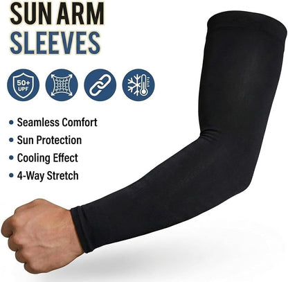 Arm Sleeves for Men UV Protection, 2 Pairs | Straight cut compression sleeves to cover arms for men. Cooling comfort for golf, cycling, tattoo concealment, and sports.