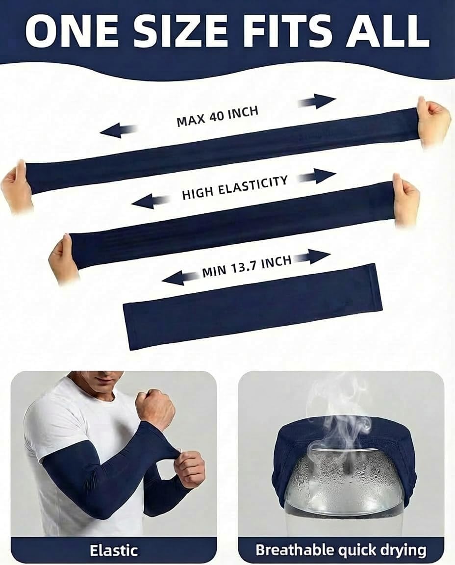 Arm Sleeves for Men UV Protection, 2 Pairs | Straight cut compression sleeves to cover arms for men. Cooling comfort for golf, cycling, tattoo concealment, and sports.