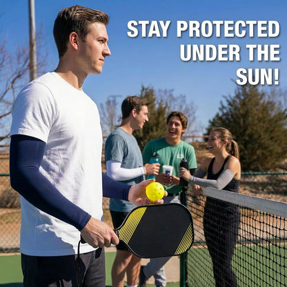 Arm Sleeves for Men UV Protection, 2 Pairs | Straight cut compression sleeves to cover arms for men. Cooling comfort for golf, cycling, tattoo concealment, and sports.