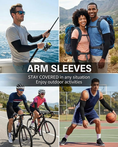 Arm Sleeves for Men UV Protection, 2 Pairs | Straight cut compression sleeves to cover arms for men. Cooling comfort for golf, cycling, tattoo concealment, and sports.