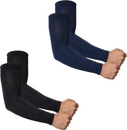Arm Sleeves for Men UV Protection, 2 Pairs | Straight cut compression sleeves to cover arms for men. Cooling comfort for golf, cycling, tattoo concealment, and sports.