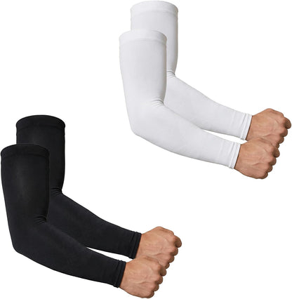 Arm Sleeves for Men UV Protection, 2 Pairs | Straight cut compression sleeves to cover arms for men. Cooling comfort for golf, cycling, tattoo concealment, and sports.