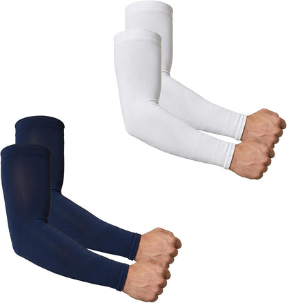 Arm Sleeves for Men UV Protection, 2 Pairs | Straight cut compression sleeves to cover arms for men. Cooling comfort for golf, cycling, tattoo concealment, and sports.