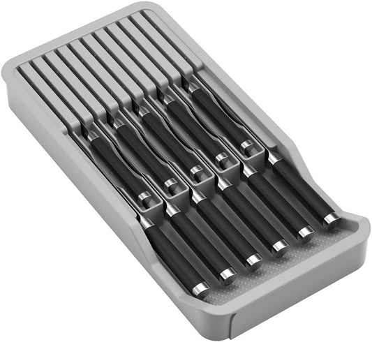 Knife Drawer Organizer, Drawer Insert for 11 Knives (No Knives Included), Space Saver for Kitchen Safety (Gray)