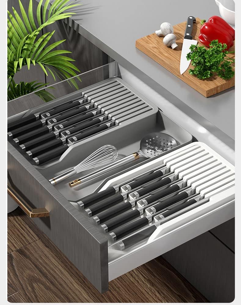 Knife Drawer Organizer, Drawer Insert for 11 Knives (No Knives Included), Space Saver for Kitchen Safety (Gray)