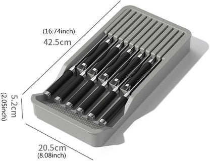 Knife Drawer Organizer, Drawer Insert for 11 Knives (No Knives Included), Space Saver for Kitchen Safety (Gray)