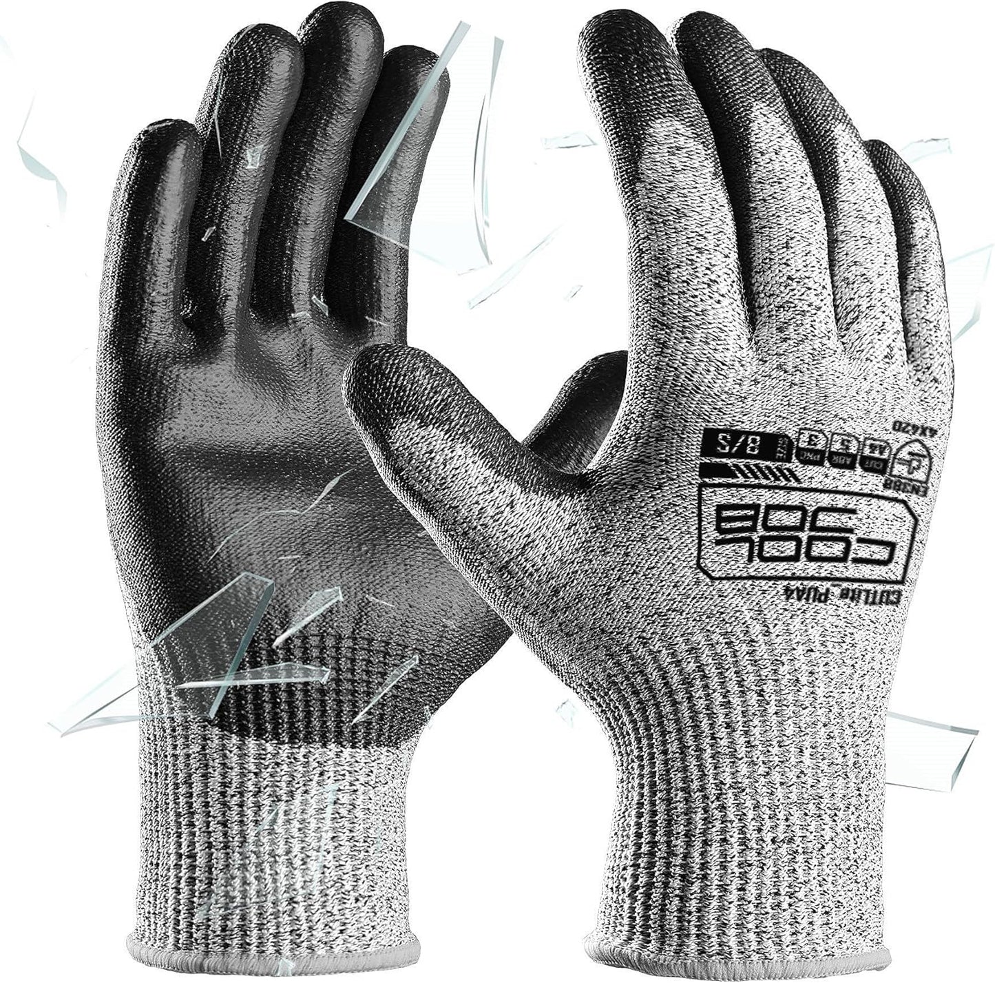 12/120 Pairs Cut Resistant Safety Work Gloves with Grip, 13 Gauge Seamless Shell with PU Coating, ANSI A2 A4 A6, Gray