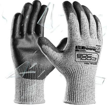 12/120 Pairs Cut Resistant Safety Work Gloves with Grip, 13 Gauge Seamless Shell with PU Coating, ANSI A2 A4 A6, Gray