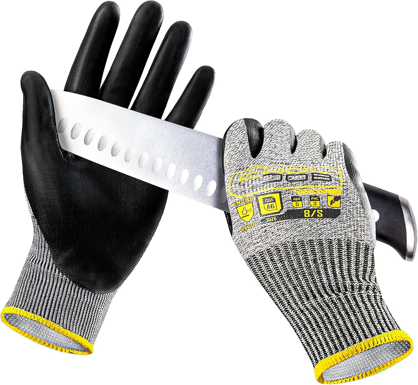 12/120 Pairs Cut Resistant Safety Work Gloves with Grip, 13 Gauge Seamless Shell with PU Coating, ANSI A2 A4 A6, Gray