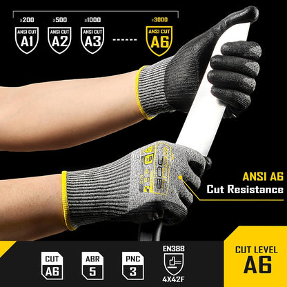 12/120 Pairs Cut Resistant Safety Work Gloves with Grip, 13 Gauge Seamless Shell with PU Coating, ANSI A2 A4 A6, Gray
