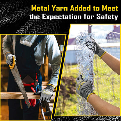 12/120 Pairs Cut Resistant Safety Work Gloves with Grip, 13 Gauge Seamless Shell with PU Coating, ANSI A2 A4 A6, Gray
