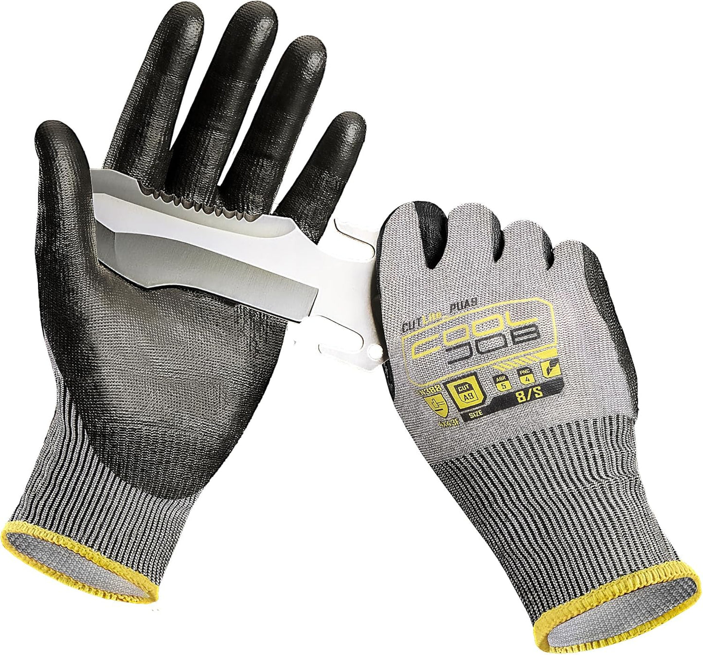 12/120 Pairs Cut Resistant Safety Work Gloves with Grip, 13 Gauge Seamless Shell with PU Coating, ANSI A2 A4 A6, Gray