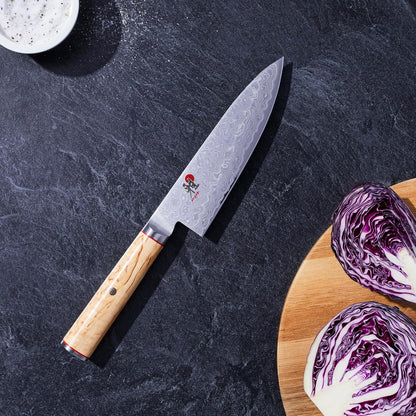 Birchwood SG2 Japanese Kiritsuke Knife, 9.5-inch, All Purpose Kitchen Knife, Karelian Birch Handle, 100-layer flower Damascus pattern, Handcrafted in Seki, Japan