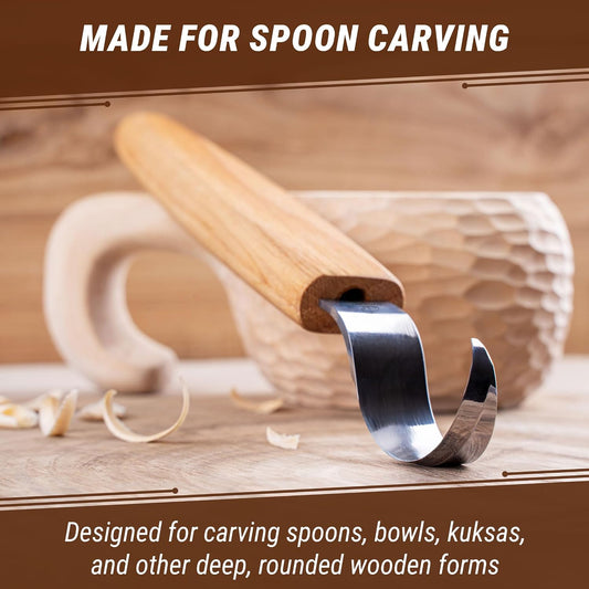 Hook Knife Wood Spoon Carving Tools SK1L - Spoon Carving Knife for Bowls Spoons Kuksa and Cups - Crooked Whittling Knives Left-Handed - Whittling Tools for Carvers