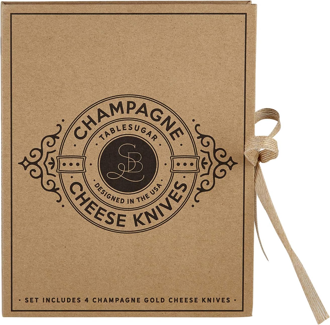 Cheese Knives - Gift Boxed Stainless Steel Knife & Fork Set for Soft Medium & Hard Cheeses, 4-Pieces, Champagne Gold