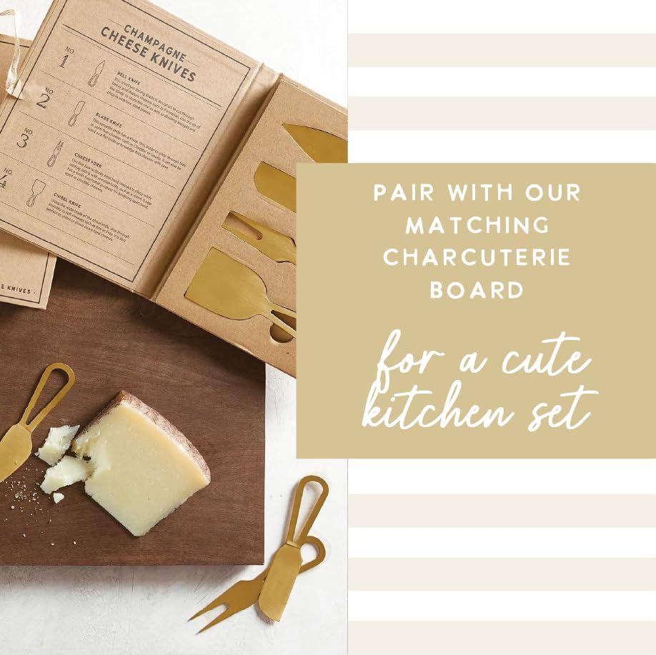 Cheese Knives - Gift Boxed Stainless Steel Knife & Fork Set for Soft Medium & Hard Cheeses, 4-Pieces, Champagne Gold