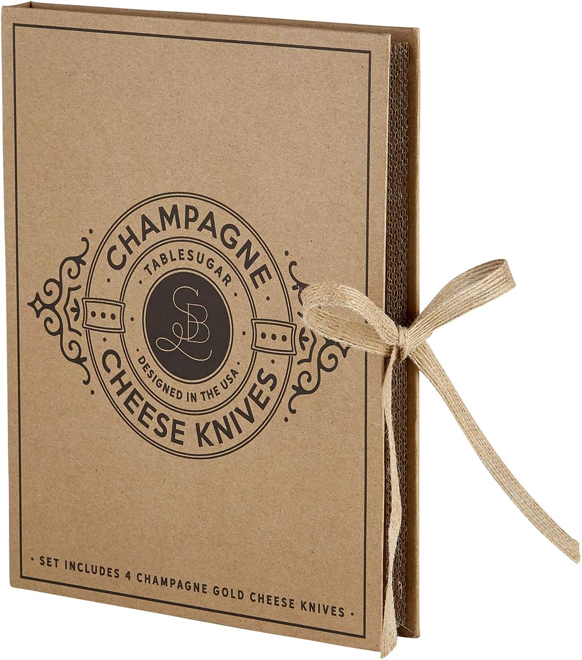 Cheese Knives - Gift Boxed Stainless Steel Knife & Fork Set for Soft Medium & Hard Cheeses, 4-Pieces, Champagne Gold