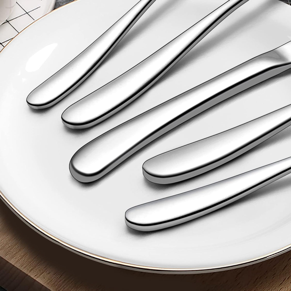 24-Piece Stainless Steel Silverware Set for 4, Fancy Heavy Duty Flatware Set with Steak Knives, Thick Cutlery Eating Utensils Include Forks Knives Spoons, Mirror Finished, Dishwasher Safe