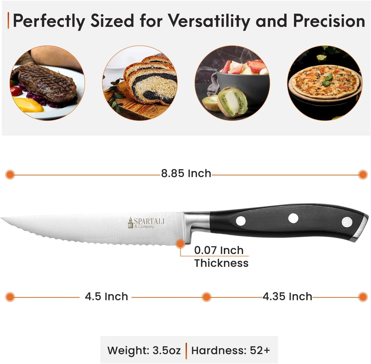 Premium 4.5-Inch Steak Knife Set of 4 – Serrated Stainless Steel Blades with Ergonomic Handles – Razor-Sharp Cutlery for Effortless Meat Slicing – Dishwasher Safe, Rust-Resistant.