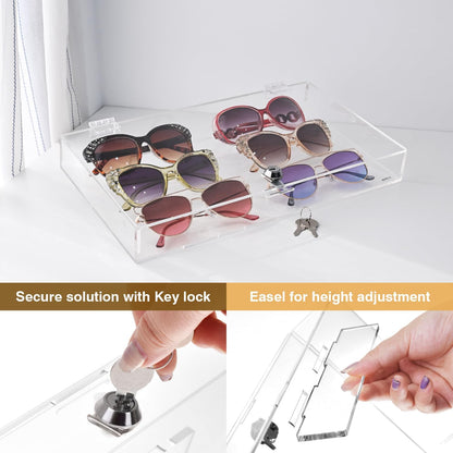 2 Pcs Set Premium Acrylic Locking Jewelry Display Case with Removable Black Luxurious MDF Velvet Pad, Pocket Knife Acrylic Collection Display Case
