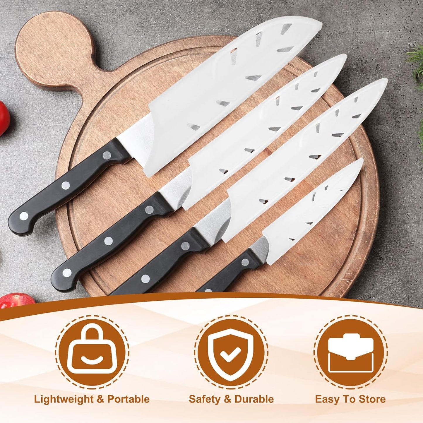 ABS Safety Knife Cover Sleeves for 8" Chef Knife, Universal Chopping Edge Guard Blade Protector Sheath for Kitchen Bar, White, 21.5cm L, Pack of 4