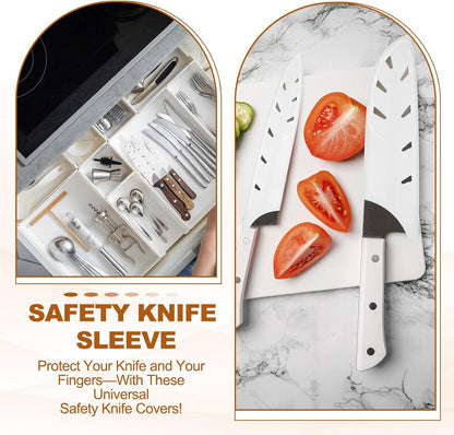 ABS Safety Knife Cover Sleeves for 8" Chef Knife, Universal Chopping Edge Guard Blade Protector Sheath for Kitchen Bar, White, 21.5cm L, Pack of 4